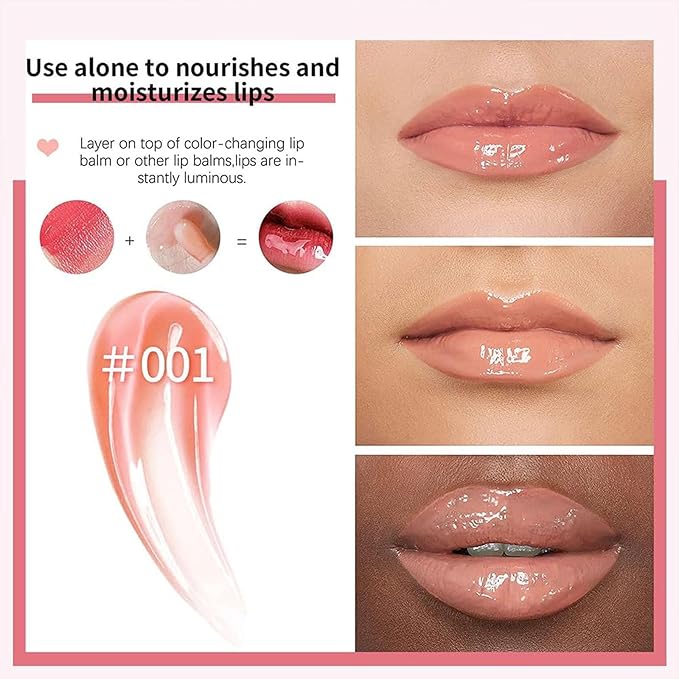 Hydrating Lip Glow Oil, Lip Oil Gloss Transparent Toot Tinted Nourishing Long Lasting Repairing Lightening Lip Lines (PINK) 0.2 OZ-Velvo Beauty