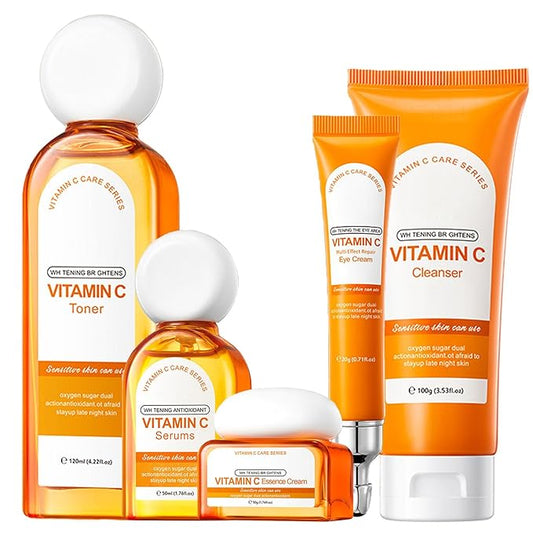 Vitamin C skin routine kit for women - face wash and moisturizer set - facial kit for women -toner face wash serum eye cream-Velvo Beauty