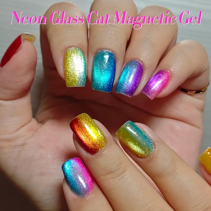 Born Pretty Cat Magnetic Eye Gel Nail Polish Neon Glazed Glass Crystal Magnetic Gel Spring Summer Yellow Green Pink Blue Purple Translucent Gel Polish Set Manicure Nail Art DIY at Home-Velvo Beauty