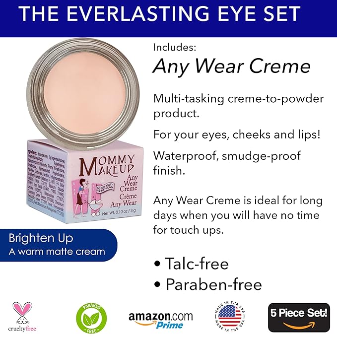 The Everlasting Eye 5 Piece Waterproof Makeup Set. Gel Eyeliner, Creme Eyeshadow, 2 brushes and Mesh Bag. Paraben-free, Talc-free, Cruelty-free. Brighten Up/Chocolate Kiss 2202-Velvo Beauty