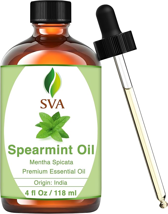 SVA Spearmint Essential Oil – 4 Fl Oz – 100% Natural Spearmint Oil - for Diffuser, Hair Care, Face, Skin Care, Aromatherapy, Scalp and Body Massage, Soap and Candle Making – with Dropper-Velvo Beauty