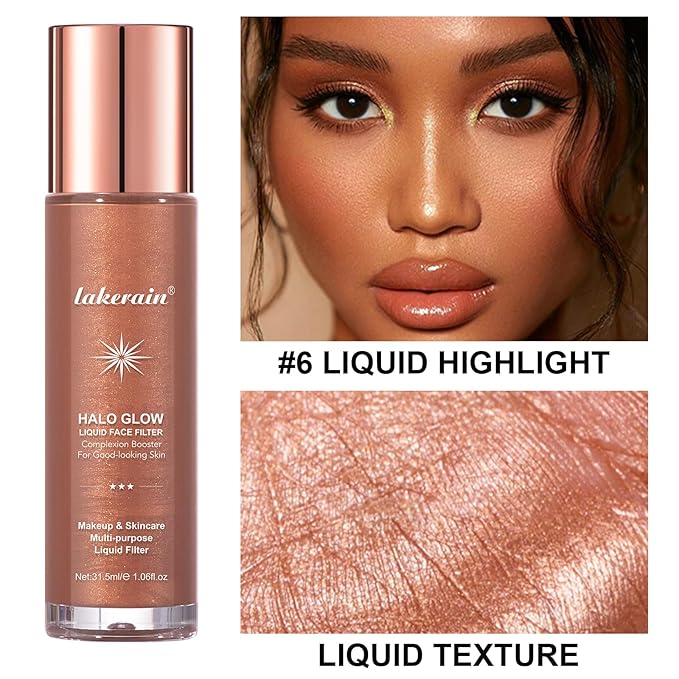 Natural Glow Liquid Filter Makeup, Longwear Face Luminizer, Complexion Booster For Any Part of the Body, Liquid Highlighter with Brush Kit, Infused Hyaluronic Acid, 1.06 fl oz (#06 TAN/DEEP)-Velvo Beauty