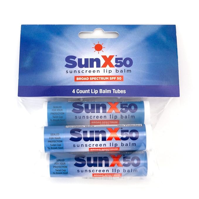 CoreTex Sun X 50 Lip Balm SPF 50 - Pack of 4 Broad Spectrum Sunscreen Lip Balms (Protects Against UVA/UVB Rays) - Water Resistant Up to 80 Minutes and Free of Parabens & Oxybenzone-Velvo Beauty
