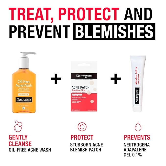 Neutrogena Sensitive Skin Blemish Patches, Acne Patches for Sensitive Skin, Hydrocolloid Treatment Visibly Shrinks Pimples Overnight, 2 Sizes, 30 Count-Velvo Beauty