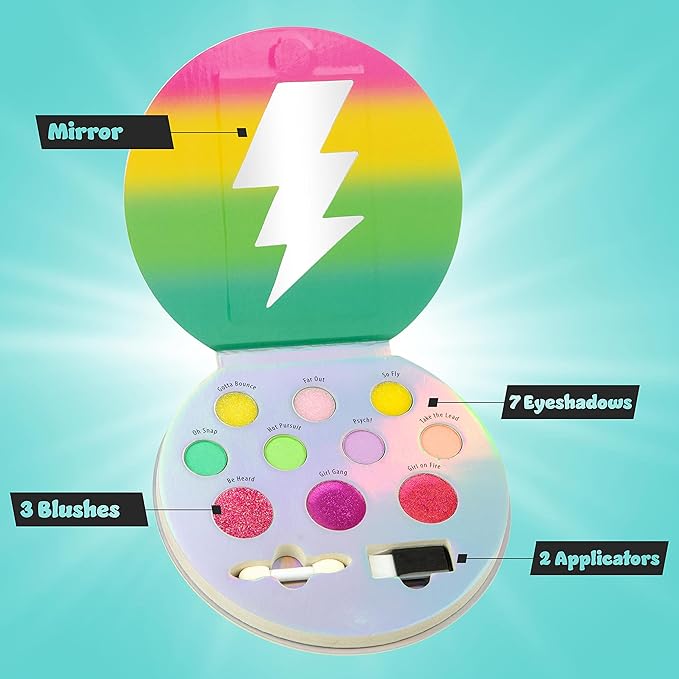 Expressions Girls Always Win Glisten & Glitter Makeup Palette 10 Color Eyeshadow Palette & Blush Makeup Novelty Beauty Set, Fold Out Compact with Mirror, Washable, Non-Toxic-Velvo Beauty