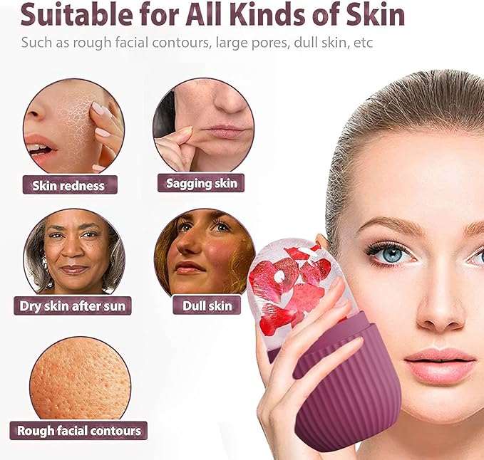 XHJRI Ice Face Roller Massager,Ice Cube Roller for Face, Eyes and Neck Naturally Conditioning and Skin Care,De-Puff Eye Bags,Reduce Migraine Pain,Reusable Massage Silicone Ice Mold (Rose)-Velvo Beauty