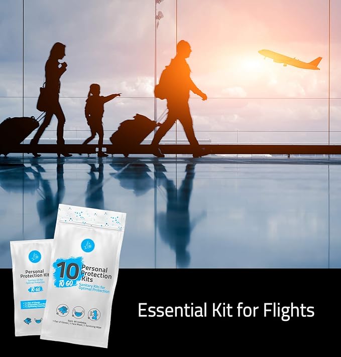 All-in-One Personal Protection Kits to GO - 10 Pack - With Plastic Gloves, Hand Cleansing Wipes, Disposable Face Mask-Velvo Beauty
