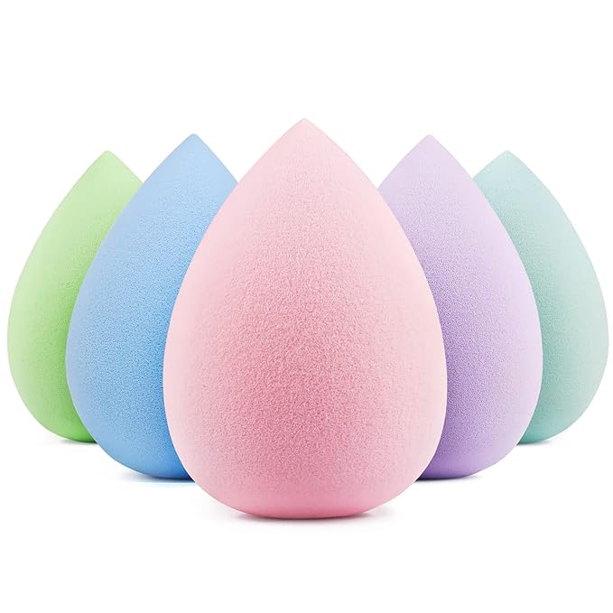 BEAKEY 5 Pcs Makeup Sponge Set, Latex-Free Makeup Sponges for Foundation, Multi-colored Boun Boun Sponges, Flawless for Liquid, Cream, and Powder-Velvo Beauty