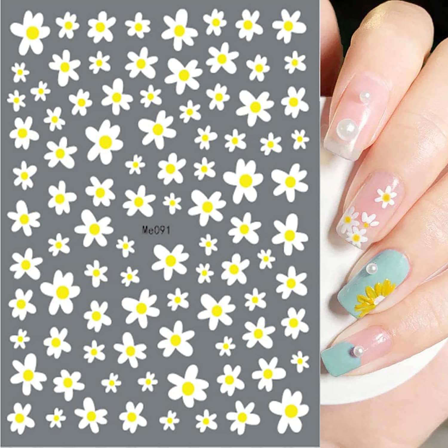 SILPECWEE Spring Daisy Nail Stickers Flower Nail Art Stickers Smile Face Sunflower Nail Design Self-Adhesive Nail Decals Manicure Tips Nail Decoration for Women Girls Kids (12 Sheets)-Velvo Beauty