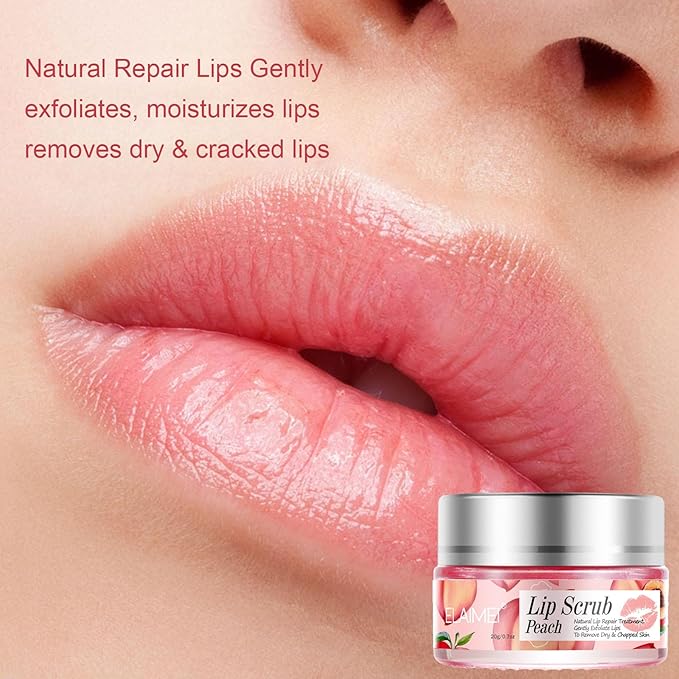 Lip Exfoliator Scrub, Lip Exfoliator Scrub and Moisturizer, Sugar Lip Scrub for Dry Cracked Lips, Gently Exloliate, Exfoliating Lip Scrub For Lip Repair, Nourish Lips (Peach)-Velvo Beauty