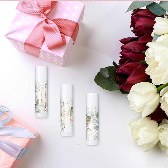 Dunzy 50 Pcs Thank You Gift Lip Balm Bulk Baby Shower Party Favors Bridal Shower Favor Lip Care with Assorted Fruit Flavors Thank You Lipstick for Guest Basket Gift Stuffer (Eucalyptus)-Velvo Beauty