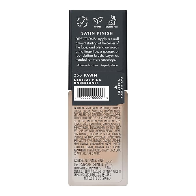 e.l.f. Flawless Finish Foundation, Lightweight & Medium Coverage, Semi-Matte Finish, Fawn, 0.68 Fl Oz (20mL)-Velvo Beauty