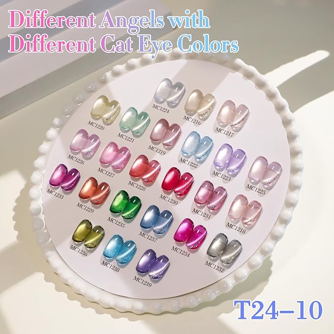 Double Rhythm 28Pcs 0.5Oz Glass Cat Eye Gel Nail Polish Set Same Color Same Bottle Soak Off Magnetic Jelly Gel Polish Kit Nail Art Manicure Salon DIY at Home (Nude Pink Blue Green-T24-10)-Velvo Beauty