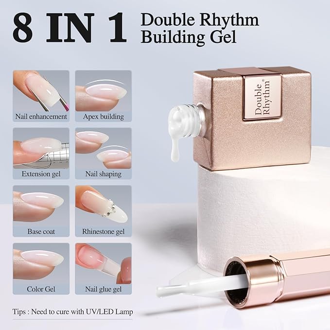 Double Rhythm Milky White Rubber Gel Nail Polish 15ml Nail Strengthener in a Bottle Nail Extension Hard Gel Soak Off Long Lasting UV Gel (Jelly White 8 in 1-2)-Velvo Beauty