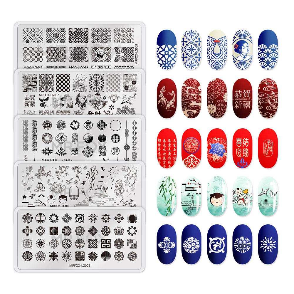 MR.FOX Nail Board Set - Chinese, Republic, Ancient Style Wedding Theme Pattern - Bubble Republic Style Art DIY Hot Stamping Template-Velvo Beauty