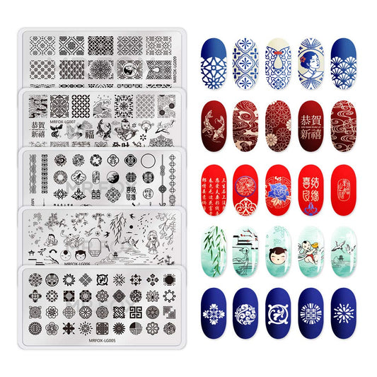 MR.FOX Nail Board Set - Chinese, Republic, Ancient Style Wedding Theme Pattern - Bubble Republic Style Art DIY Hot Stamping Template-Velvo Beauty