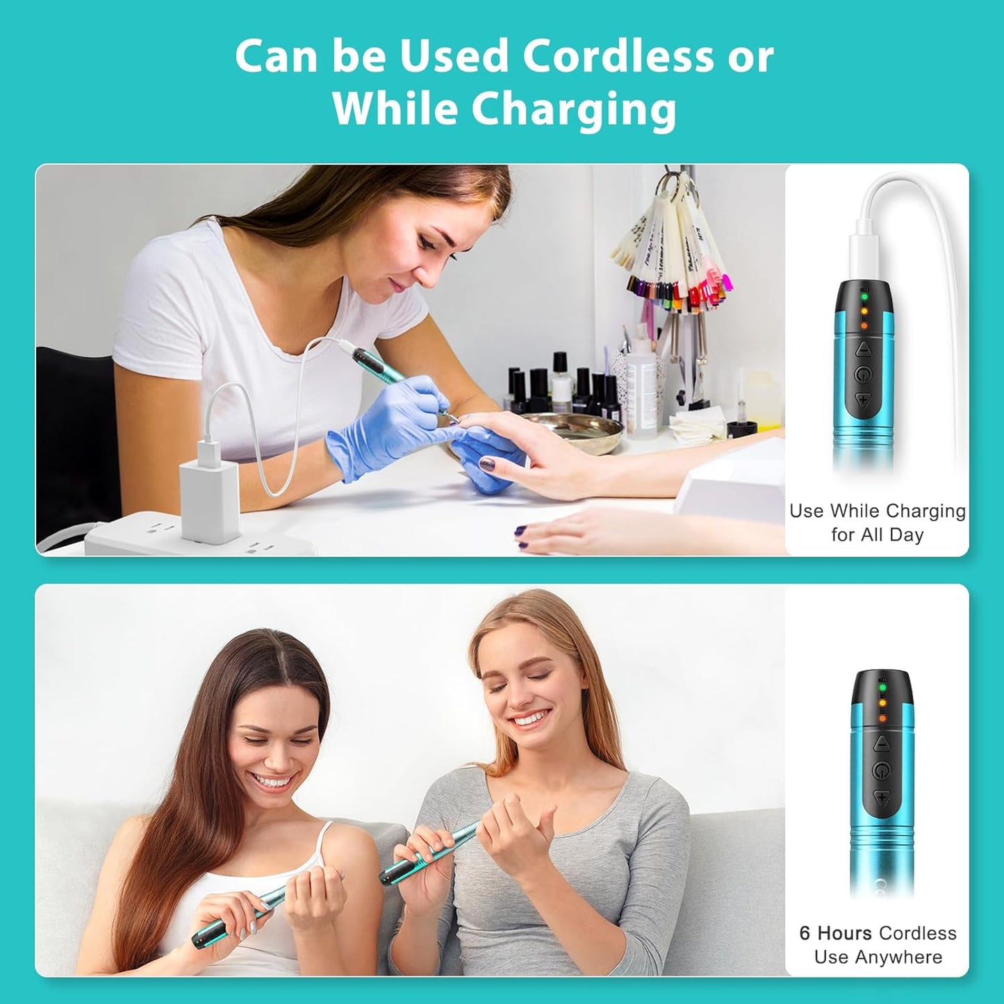 COSLUS Cordless Nail Drill Electric File: Professional for Acrylic Gel Dip Powder Nails Portable Nail Drill Machine Kit for Manicure Pedicure Nail Set with Everything Rechargeable Lightweight Blue-Velvo Beauty