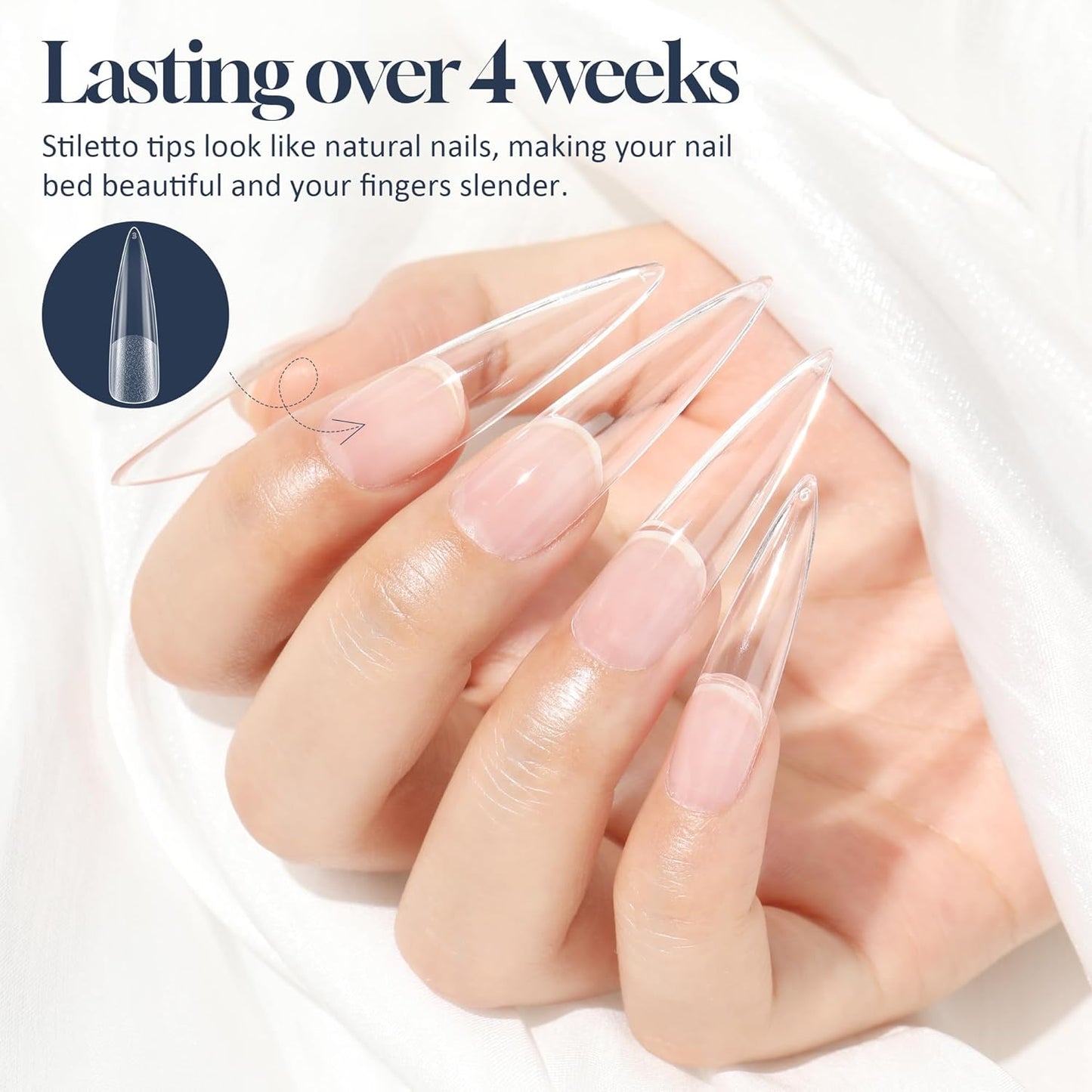 Stiletto Nail Tips Extra Long 240Pcs Pre-shaped Full Cover Fake Nail Tips No Filed Soft Gel Stiletto Acrylic Nails for Soak Off Nail Extension Nail Art DIY 12Sizes-Velvo Beauty