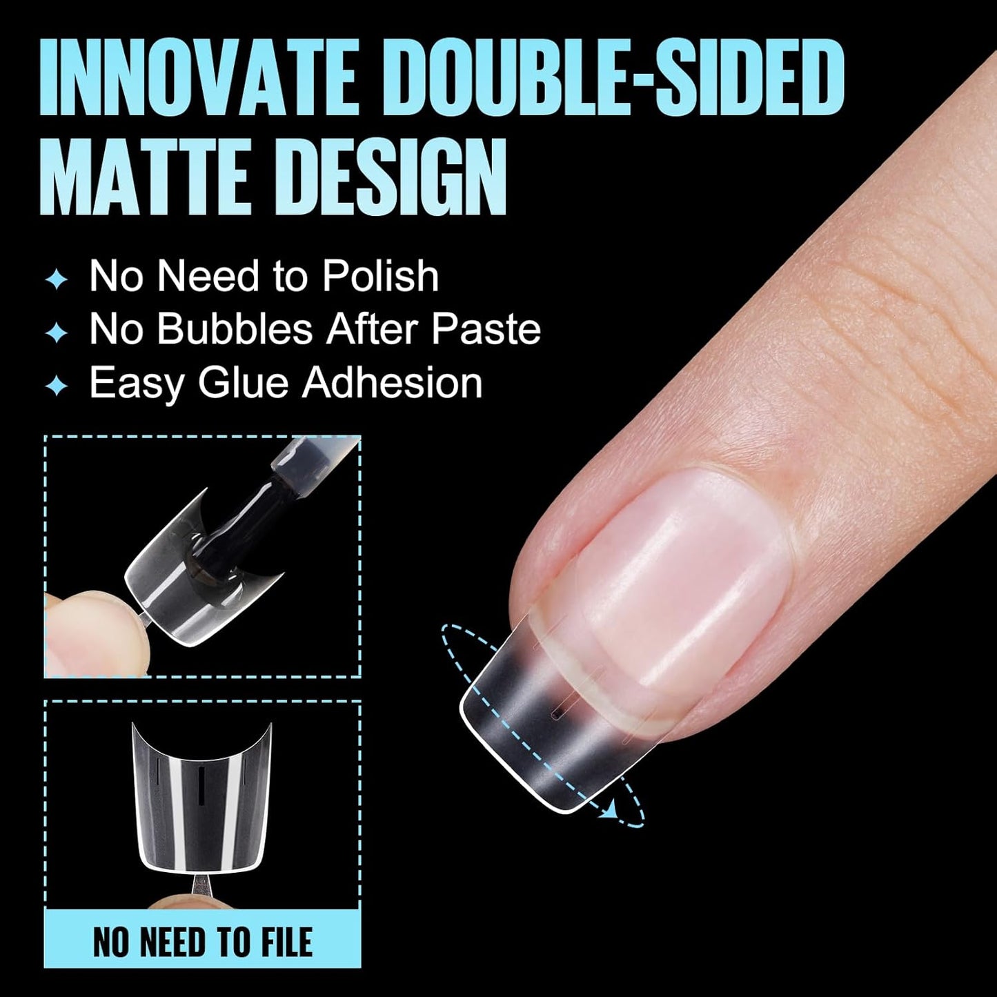 TOMICCA Short Squoval Nail Tips, 240Pcs Acrylic Half Cover Tips, 12 Sizes No C Curve Full Matte Gel Nail Tips, Nail Extension Tips for Beginner and Professional-Velvo Beauty