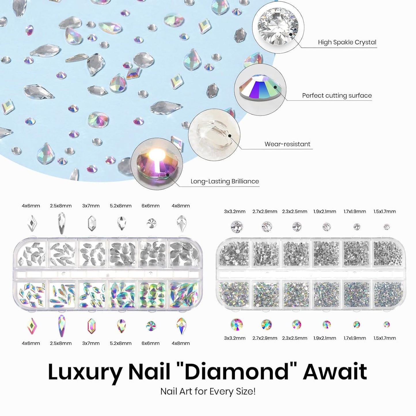 Beetles Gel Polish Nail Glue with Nail Gems Set, 15ml Nail Rhinestone Glue &120+2000Pcs Crystal Glass AB Rhinestones for Nails Art, Nail Gems with Double-Ended Clean Up Nail Brush Gifts for Girls-Velvo Beauty