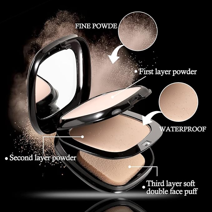 Boobeen 2 Layers Setting Pressed Powder Makeup Oil Control Setting Powder Foundation Pressed Face Powder Compact Long-Lasting Matte Finishing Powder, Light Shade Powder Flawless Lightweight-Velvo Beauty