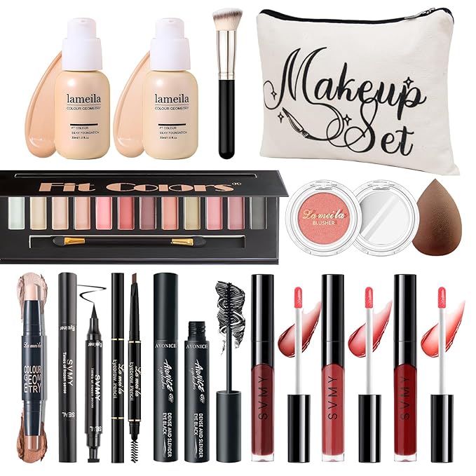 Makeup Kit for Girls Teens, Travel Makeup Kit, Facial Makeup Full Kit, Makeup Present Set for Beginners & Professionals, Cosmetic Bag Include Pigmented Blendable Eyeshadow Palette, concealer-Velvo Beauty