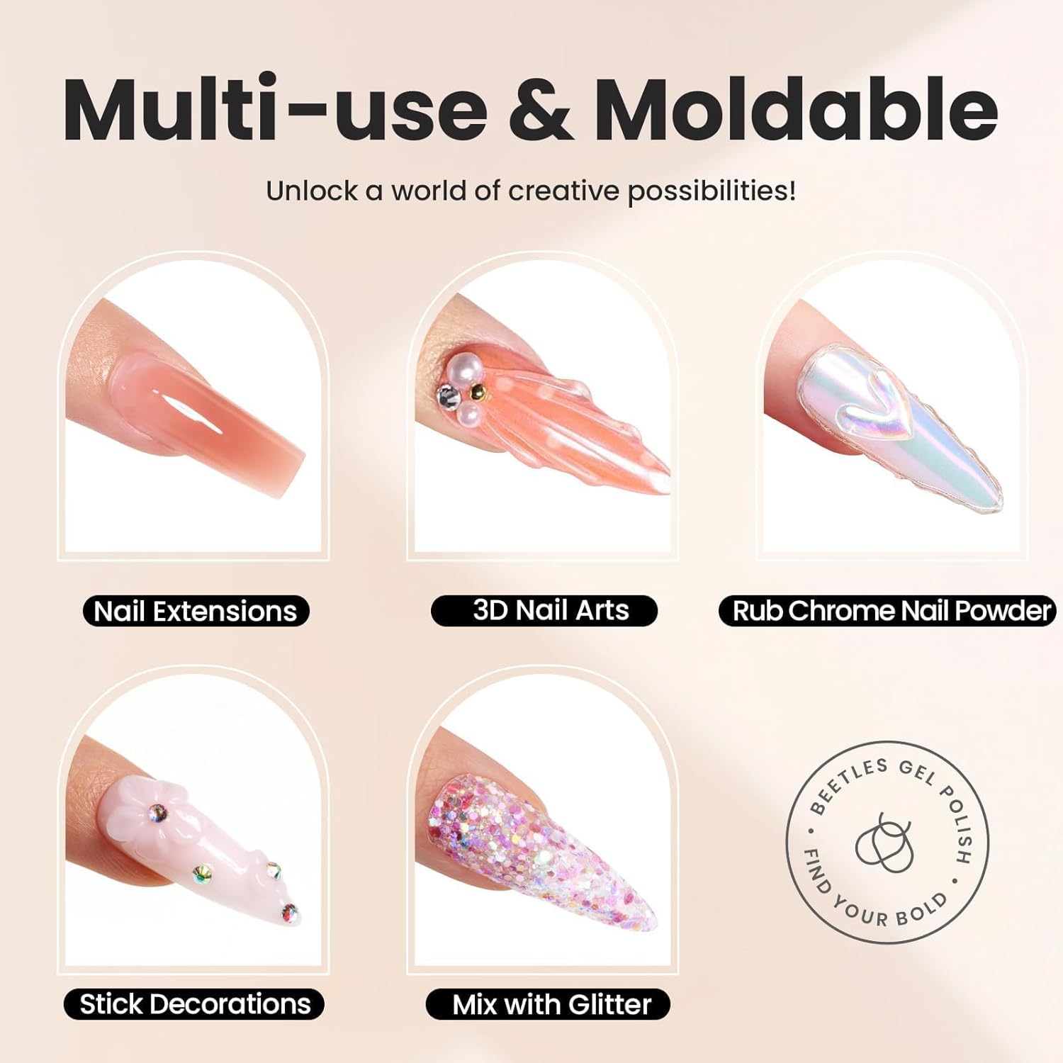 Beetles Solid Builder Nail Gel 1 oz White 3D Sculpting Gel for Nail Art Non-Sticky Extension with Rhinestones & Pearls and Rhinestones Glue Double-Head Pen DIY Salon Home for Women-Velvo Beauty