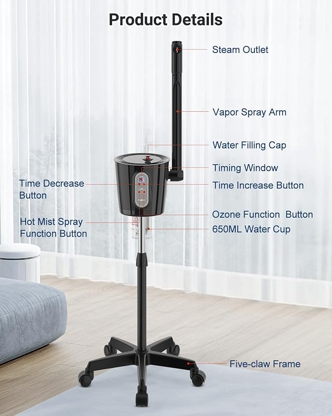Kingsteam Professional Facial Steamer with Ozone - Ionic Nano Hot Mist Steamer with Large Capacity and 30-Min Timer for Estheticians, Beauty Salons, and Home Skin Care Use-Velvo Beauty