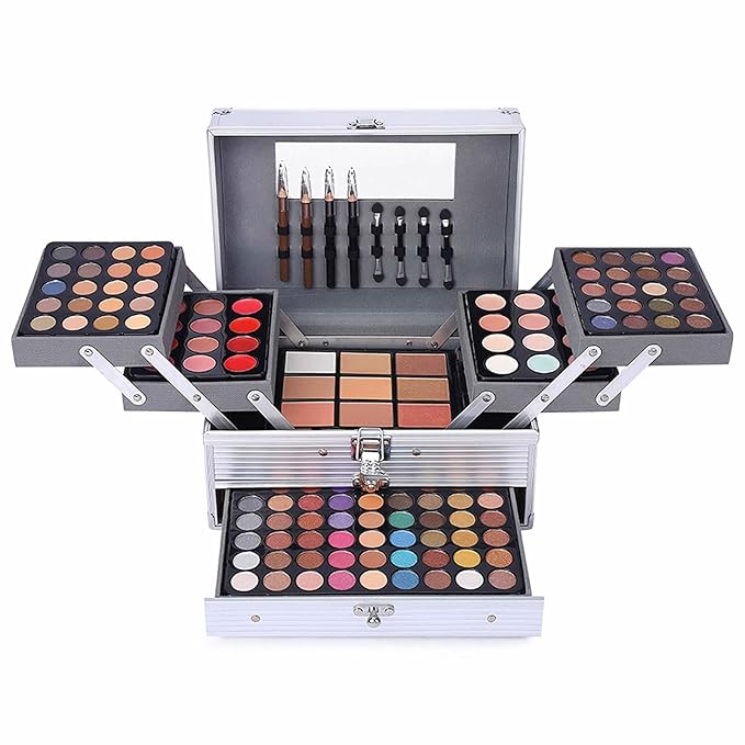 132 Color All In One Makeup Kit,Professional Makeup Case Set for Teen Girls, Multicolor Eyeshadow Palette(006N2-Silver)-Velvo Beauty