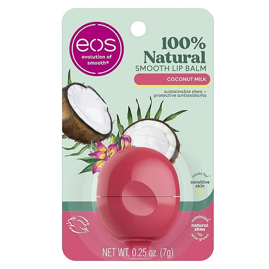 eos 100% Natural Lip Balm- Coconut Milk, All-Day Moisture, Made for Sensitive Skin, Lip Care Products, 0.25 oz-Velvo Beauty