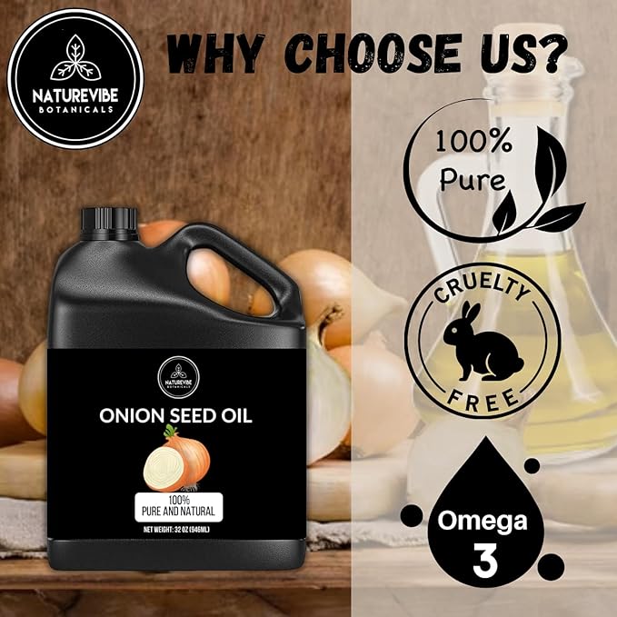 Naturevibe Botanicals Onion Oil 32 oz – 100% Pure Cold-Pressed Nourishing Hair & Skin Oil | Sulfur-Rich for Stronger Hair Growth & Scalp Health-Velvo Beauty