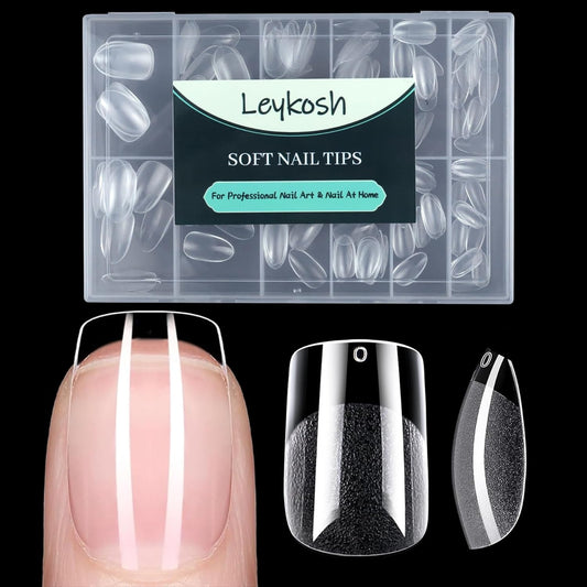 Short Square Nail Tips, 216pcs Acrylic Soft Fake Nails Gel Nail Tips, Full Cover Pre-Shaped Matte Clear Press on Nails for Extension, Diy at Home Manicure 12 Sizes-Velvo Beauty