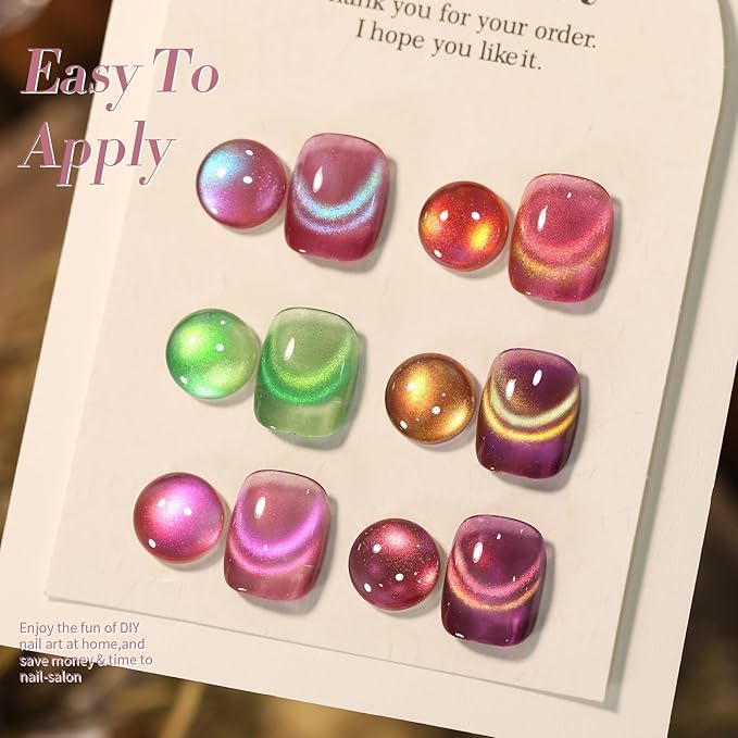 Born Pretty Cat Magnetic Eye Gel Nail Polish Rainbow Aurora Cat Magnetic Gel Polish Pink Green Blue Yellow Glitter Holographic Cat Magnetic Eye Gel Manicure Nail Art DIY, Firefly Aurora Series 6PCS-Velvo Beauty