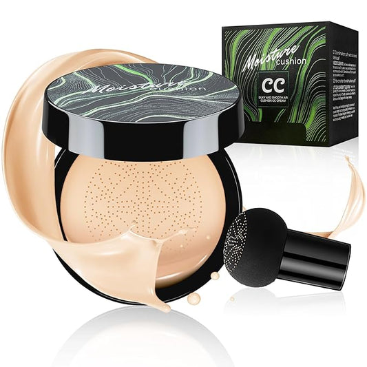 Mushroom Head Air Cushion CC Cream Foundation - Moisturizing & Long-Lasting BB Cream Concealer Makeup Base for All Skin Types, Brighten Long - Lasting Even Color Correcting Concealer (Natural)-Velvo Beauty