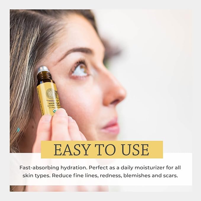 Silk Road Organic Marula Seed & Lavender Essential Oil, 100% Pure USDA Certified Aromatherapy, Deep Hydration for Face, Body, Lips, Hair, Nails - 10 ml Roller by Silk Road Organic-Velvo Beauty