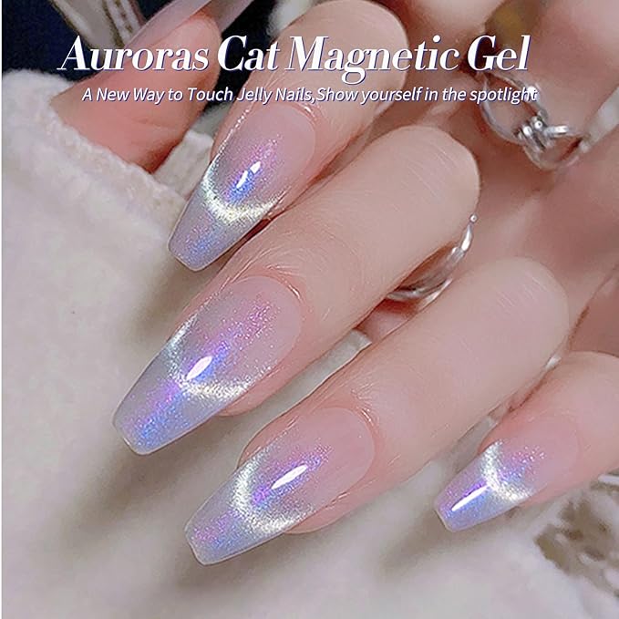 Born Pretty Auroras Cat Magnetic Eye Gel Nail Polish Set Shimmer Glitter with Magnet 9D Holographic Reflective Magnetic Nail Polish Kit Auroras Mermaid Green Blue Purple Pink Purple 6 Colors-Velvo Beauty