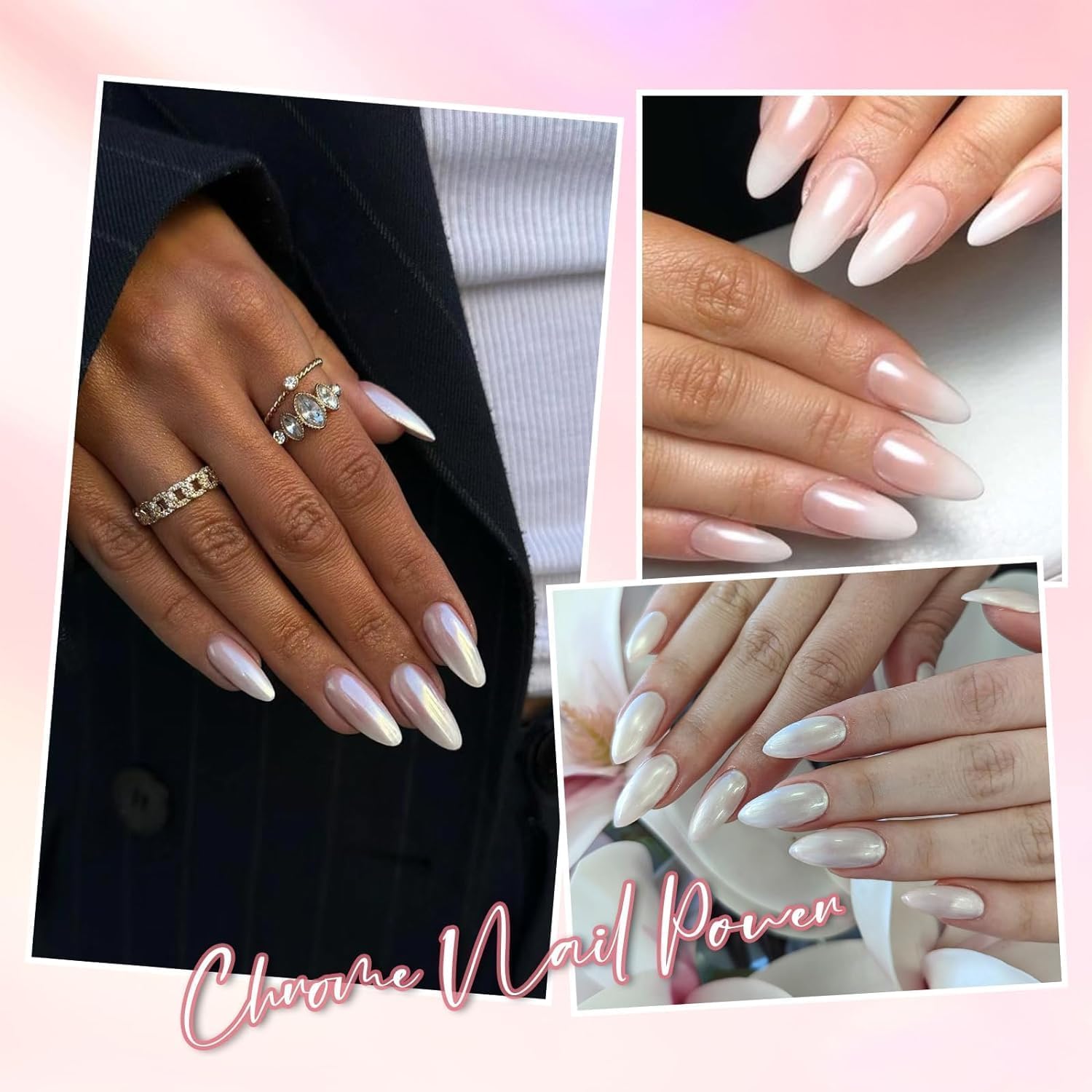 Pearl Chrome Nail Powder:【Super Transparent】 White Pearl Chrome Nail Powder Ice Shimmer Jewelry Transparent Aurora Glazed Donut Chrome Nail Powder for Nails Art DIY-Velvo Beauty