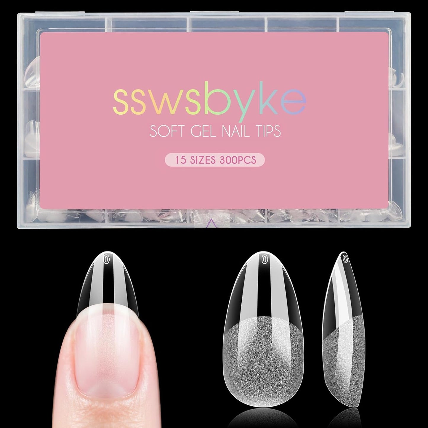 Medium Almond Nail Tips, SSWSBYKE 300pcs Soft Gel Nail Tips for Full Cover Pre-Shaped Acrylic Fake Nails Tips 15 Sizes Half Matte Press On Nails for Extension Home DIY Salon-Velvo Beauty