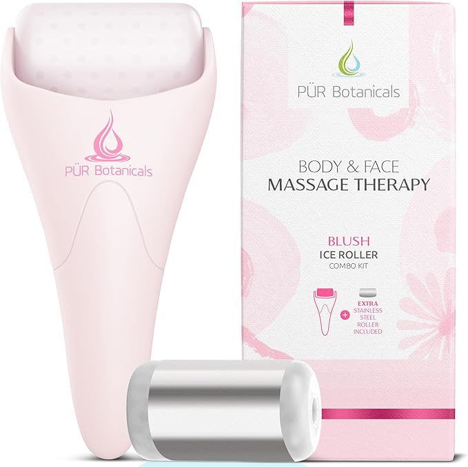 Ice Roller Face Massager 2 in 1 Set- Therapeutic Cooling to Naturally Tone & Tighten | Brighten Complexion and Reduce Wrinkles, Under Eye Puffiness | Facial Cool Ice Rollers for Migraine + Pain Relief-Velvo Beauty
