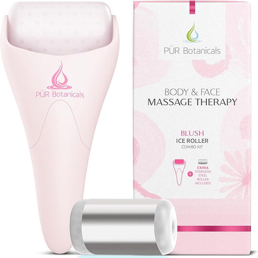 Ice Roller Face Massager 2 in 1 Set- Therapeutic Cooling to Naturally Tone & Tighten | Brighten Complexion and Reduce Wrinkles, Under Eye Puffiness | Facial Cool Ice Rollers for Migraine + Pain Relief-Velvo Beauty