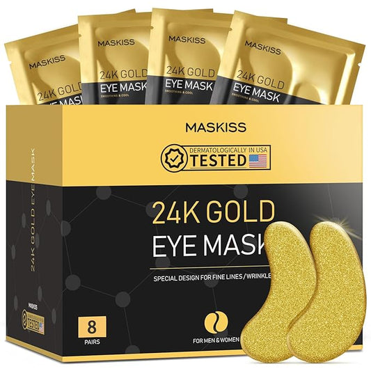 24k Gold Under Eye Patches (8 Pairs), eye mask, Collagen Skin Care Products, Eye Patches for Puffy Eyes, eye masks for dark circles and puffiness-Velvo Beauty
