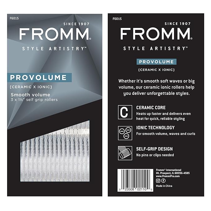 Fromm ProVolume 1.5" Self-Grip Ceramic Ionic Thermal Hair Rollers, 3 Count Salon Quality Hair Curlers for Short, Medium and Long Hair-Velvo Beauty