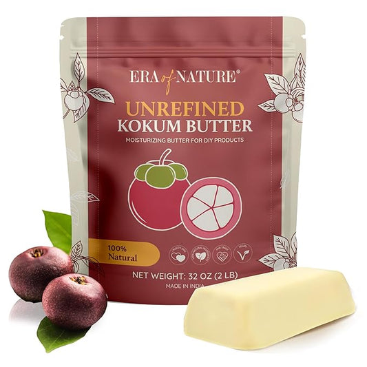 era of nature Kokum Butter Raw - 32 oz (2lb) – Natural Butter for Body Butters, Lotion Bars, Lip Balm, Soap Making – Blends Well with Shea or Cocoa Butter – For Stretch Marks, Scars, Pregnancy Care-Velvo Beauty