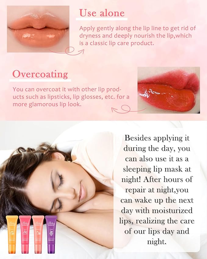 Moisturizer Lip Glowy Balm, Hydrating & Nourishing Repair Sleeping Lip Mask, Shine Glossy Finish Lip Oil, Day and Night Smooth Cracked Chapped Dry Lips, Lip Care Therapy Treatment for Women-4#Grape-Velvo Beauty