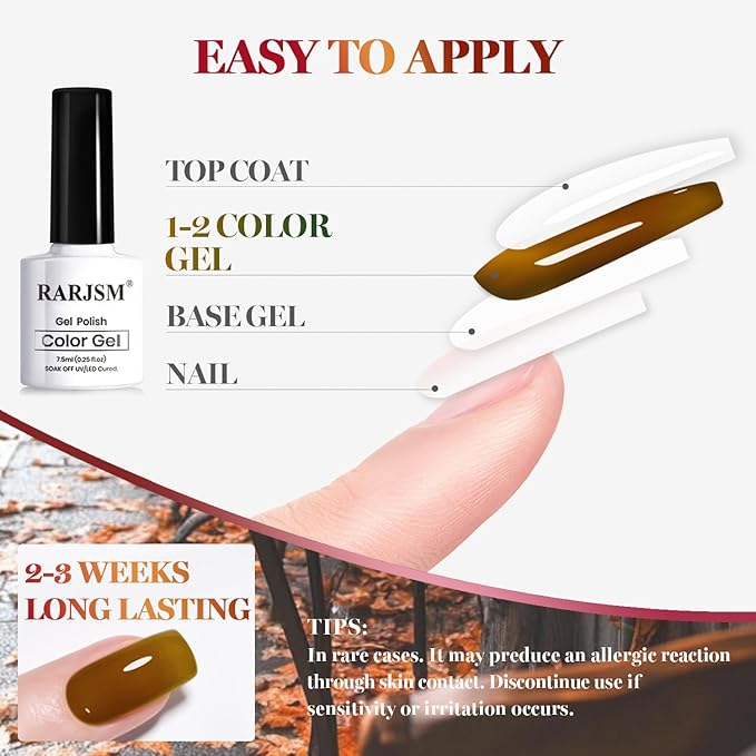 RARJSM Jelly Stained Glass Gel Nail Polish Set 6pcs Clear Amber Yellow Cherry Red Orange Olive Green Crystal Transparent Series Sheer Gel Varnish Curing Requires Soak off Home Salon French Manicure-Velvo Beauty