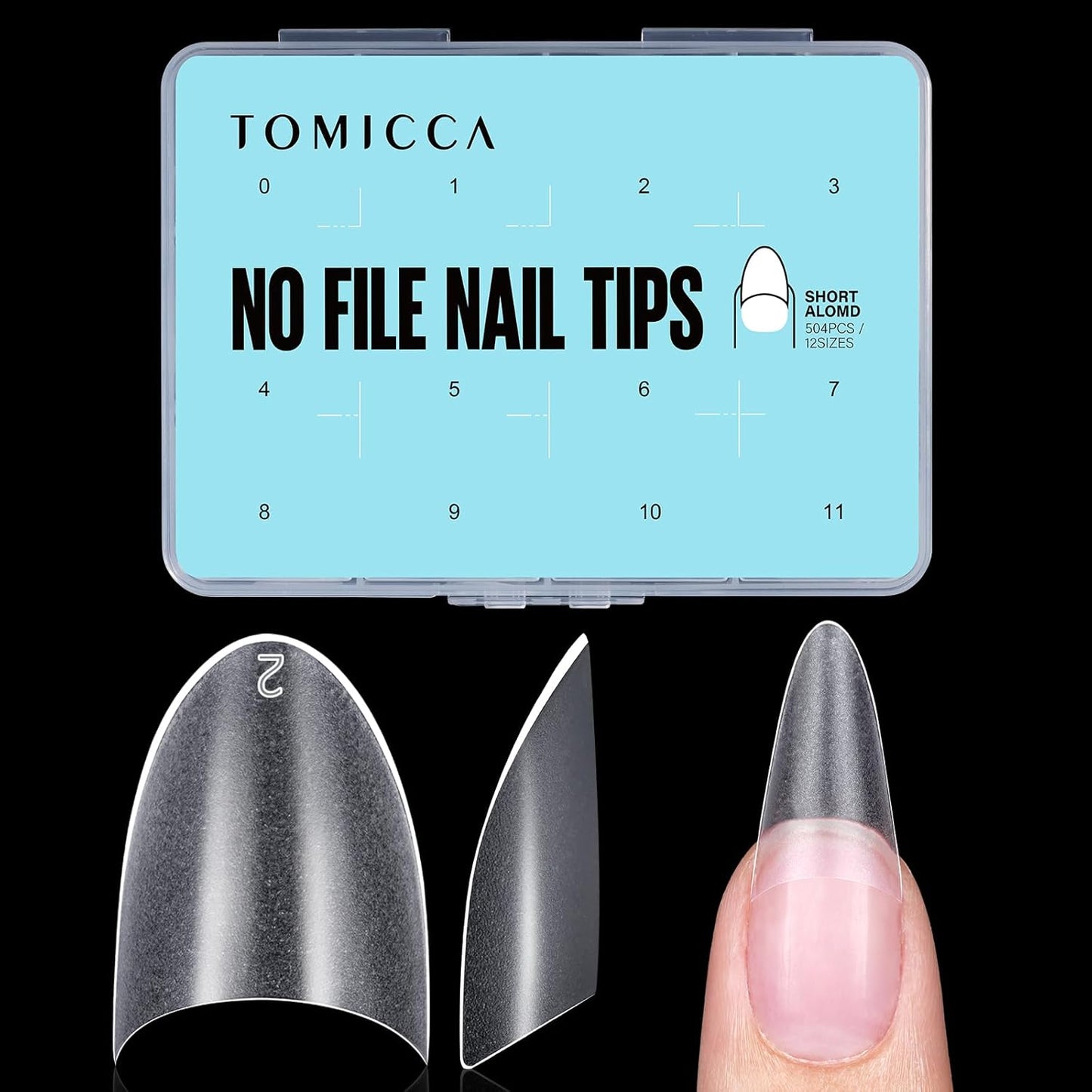 TOMICCA Short Almond Nail Tips, 504Pcs Full Matte Press on Half Cover Acrylic Nails,12 Sizes No C Curve Fake Nail Tips for Nail Extension Art Home DIY Nail Salon-Velvo Beauty