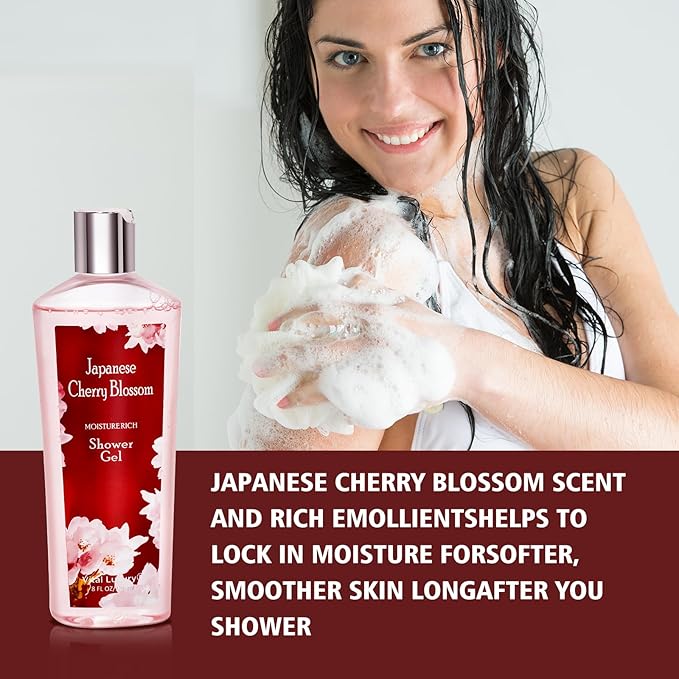 Japanese Cherry Blossom Shower Gel and Body Cream Set - Nourishing and Moisturizing Daily Skincare - 8 fl.oz / 236mL Each, Christmas Gifts for Her and Him (Japanese Cherry Blossom)-Velvo Beauty