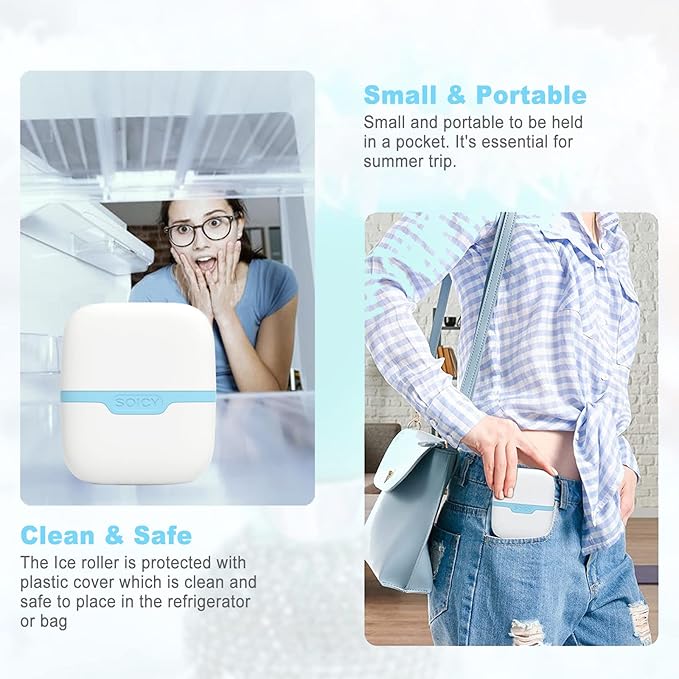 Leeshine Ice Roller for Face and Eyes - Facial Skin Care Tools with 2 in 1 Massage Roller and Travel Case Self Care Gift.Men Women (Blue)-Velvo Beauty