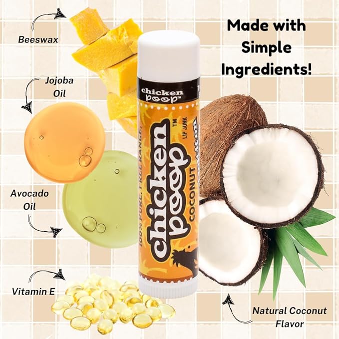 Chicken Poop Lip Balm Simone Chickenbone 100% Natural Moisturizer for Dry, Chapped Lips, Combo (Original, Mint, Outdoors with SPF 30, Coconut), 4 Pack-Velvo Beauty