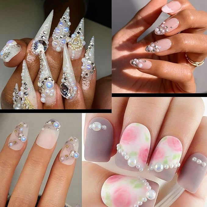 Flat Back Rhinestone+Half Round Pearl Kits Colorful Rhinestones+White AB Pearls With Picker Pencil And Tweezer For Home DIY And Professional Use-Velvo Beauty